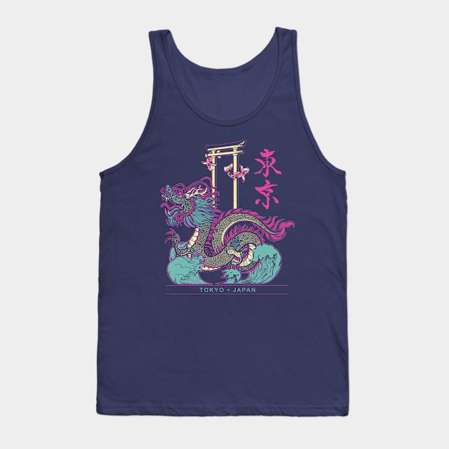 Japanese Tokyo Dragon Asian inspired Neon retro 80’s style Tank Top by bigraydesigns